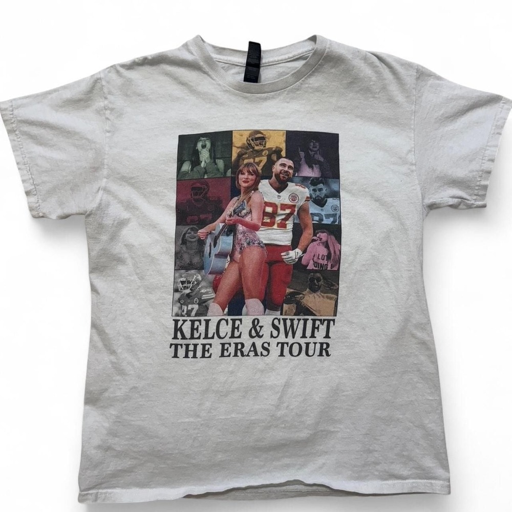 Kelce & Swift The Eras Tour Graphic T-Shirt, Grey, Size Medium - Chiefs Kingdom